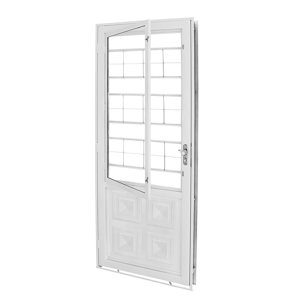 Porta com grade quadriculada com postigo